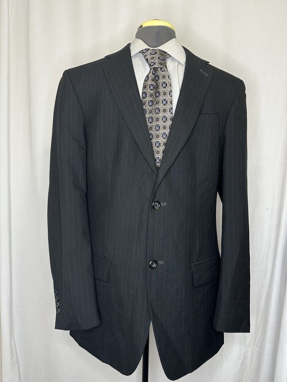 Mens 41L Blazer Gray Striped Wool 2 Button Large Sport Coat Suit Jacket Merona